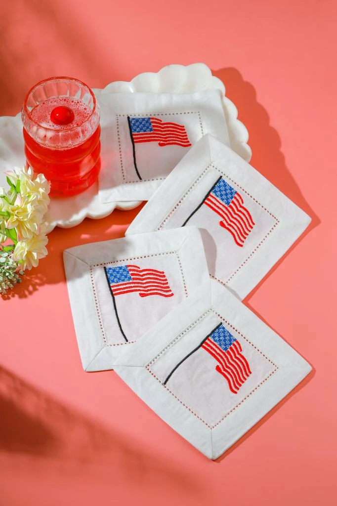Tiramisu American Flag Embroidered Cocktail Napkins – Set of 4 2