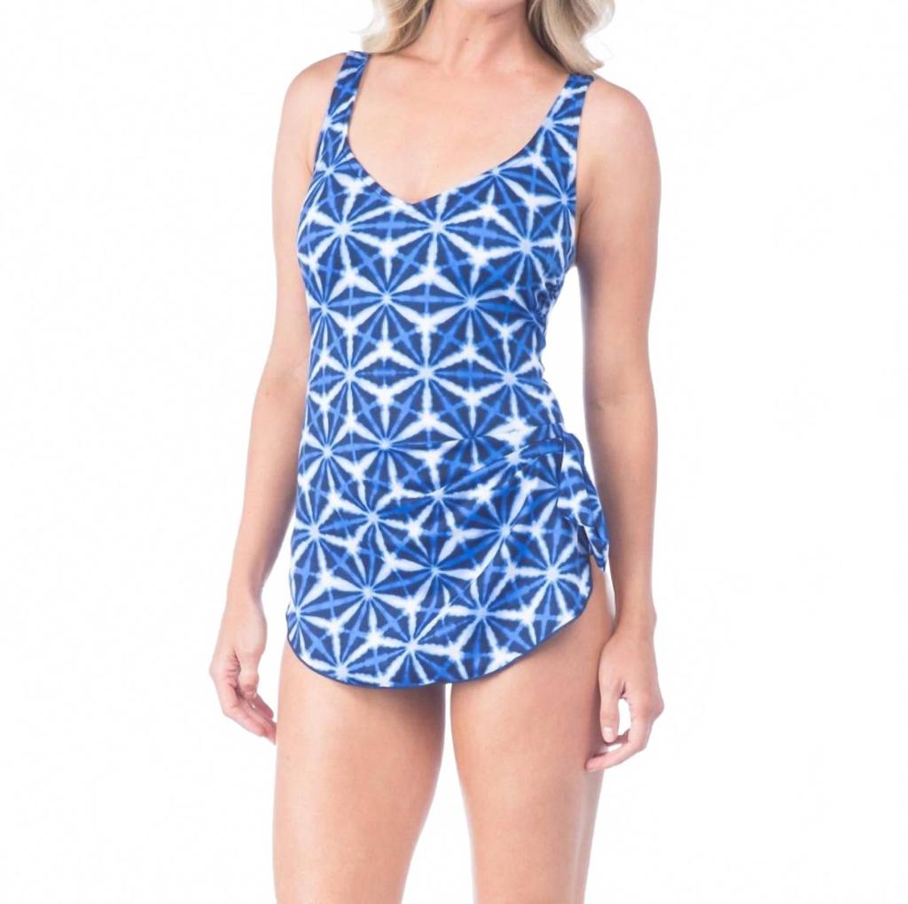 Maxine of Hollywood Prismatic Sarong One Piece Swimsuit In Cobalt