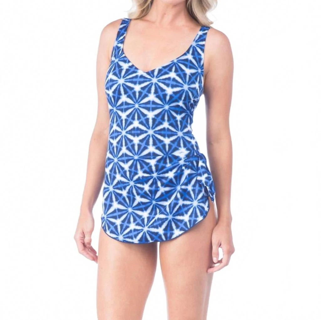 Maxine of Hollywood Prismatic Sarong One Piece Swimsuit In Cobalt 1