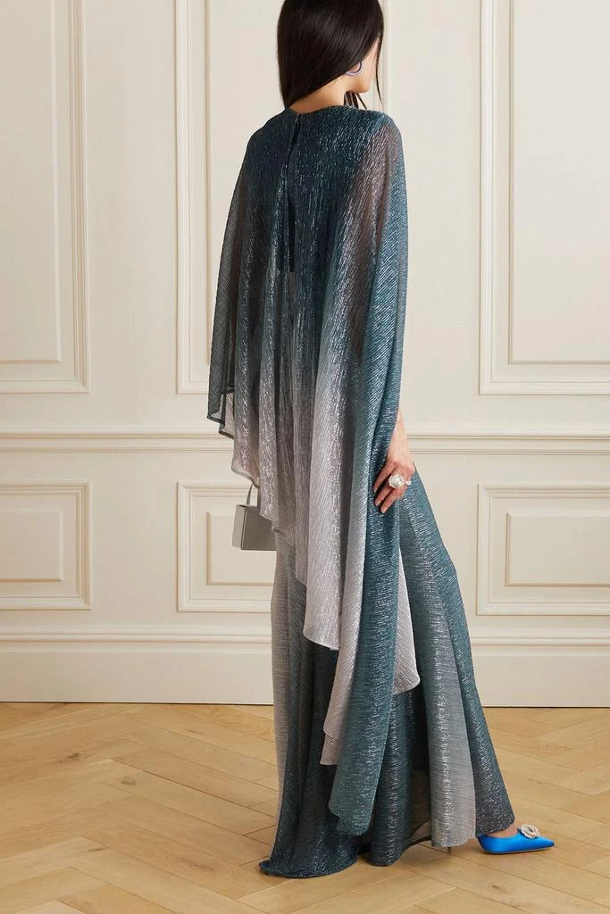 Talbot Runhof Asymmetric cape-effect metallic voile gown 3