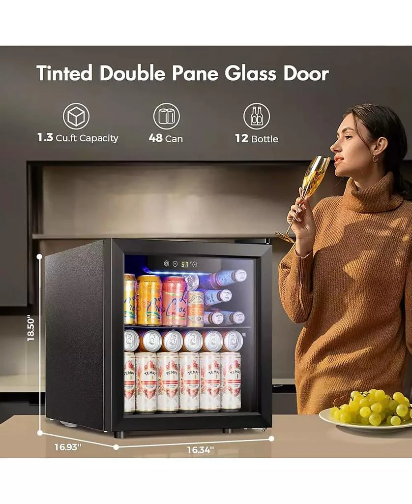 Zafro 1.3 Cu Ft Mini Beverage Fridge — 12-Bottle
48-Can Cooler, Glass Door, Digital Temp Control — Compact Drink Cooler for Home, Office, Bar 2
