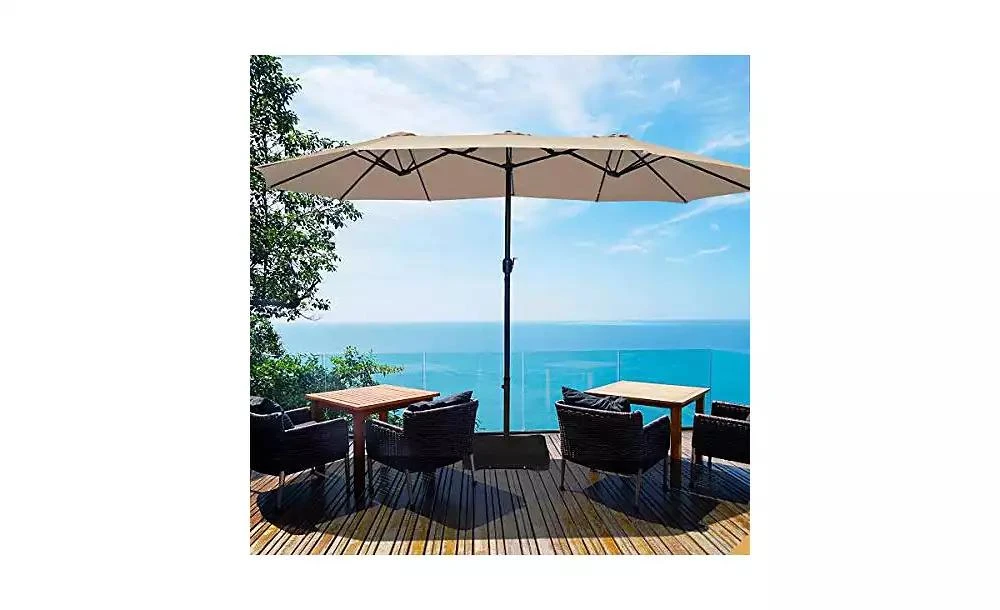 Mecale 15 Feet Double-Sided Twin Patio Umbrella with Crank and Base 2