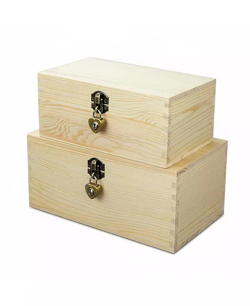 YIGII Set Of 2 Decorative Wood Storage Boxes Hinged Lid Keepsake Organizer Gift Container For Home Office