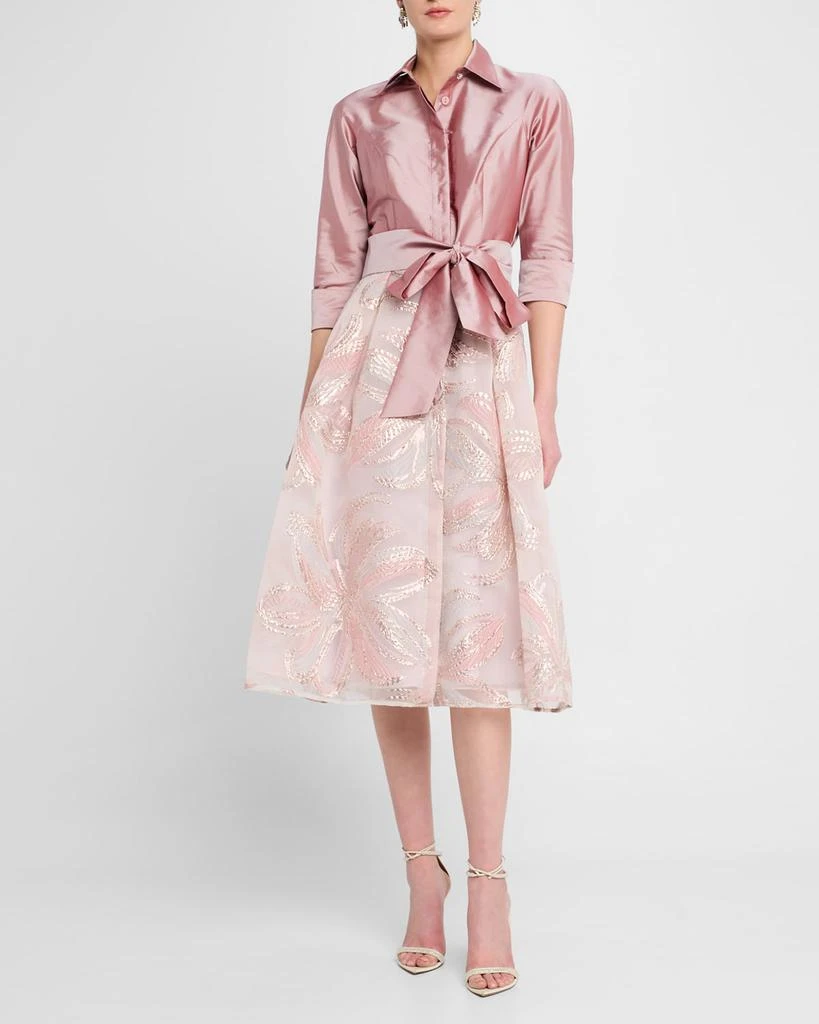Teri Jon Taffeta & Organza Jacquard Midi Shirtdress 2