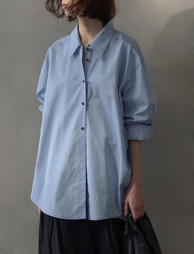 Pixie Market Blue Contrast Stitch Shirt-PREORDER 8