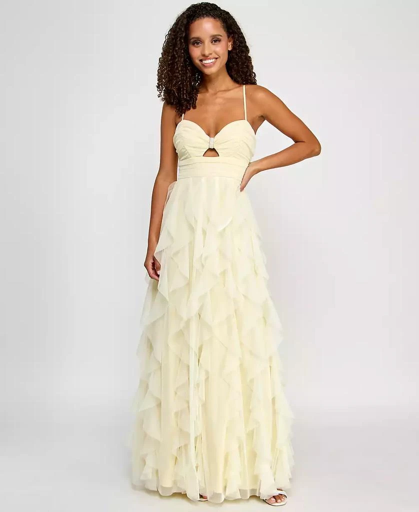 Pear Culture Juniors' Strappy Mesh Petal Ball Gown - Butter - Size 3 Pear Culture Juniors' Strappy Mesh Petal Ball Gown - Butter - Size 3