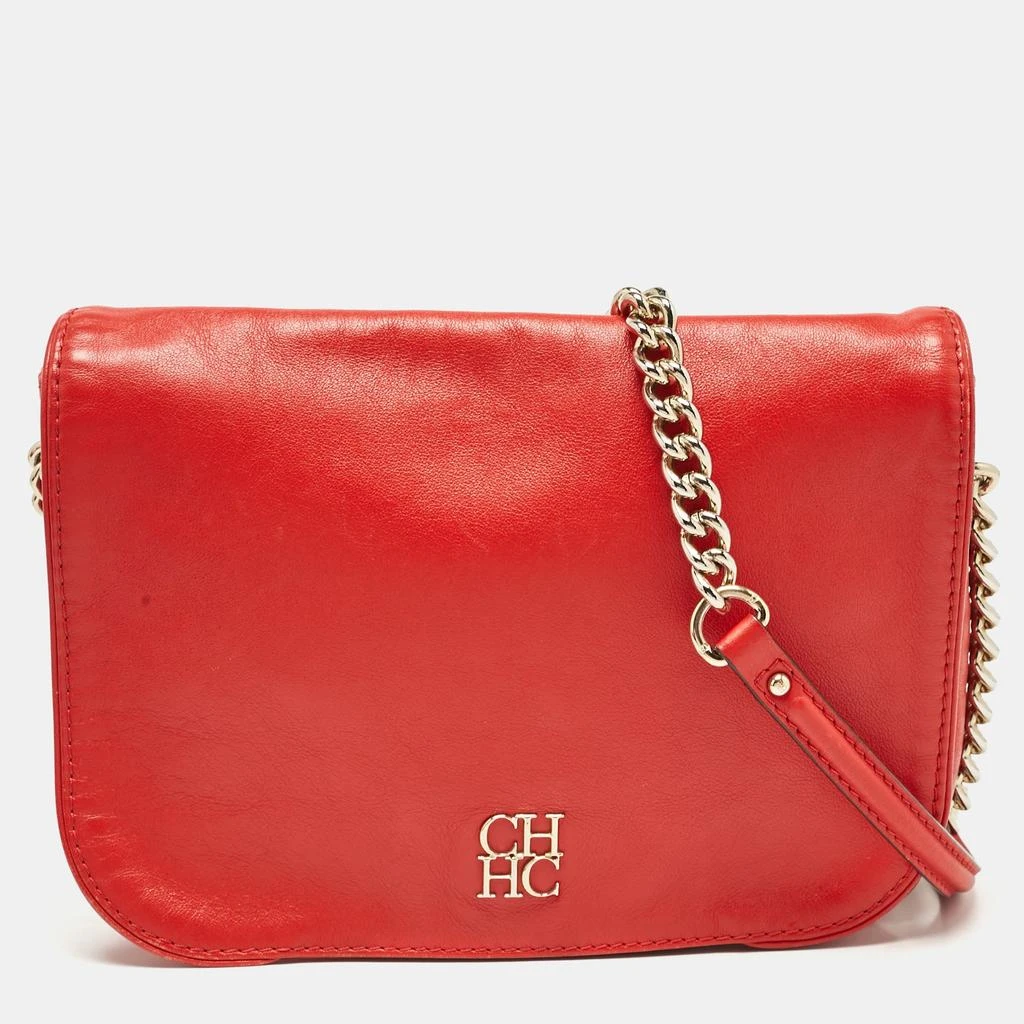 Carolina Herrera  Red Leather Flap Chain Shoulder Bag 1