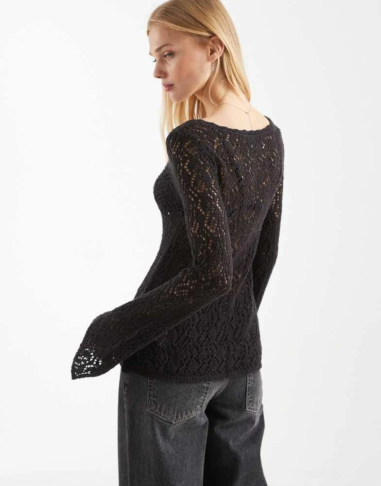 HOLLISTER Hollister long sleeve boho babydoll top in dark grey 3