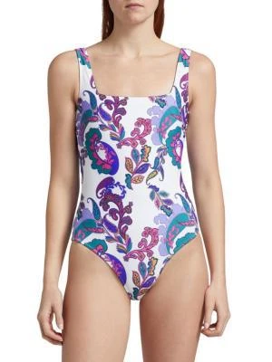 Johnny Was Paisley Reversible Square Neck One-Piece Swimsuit