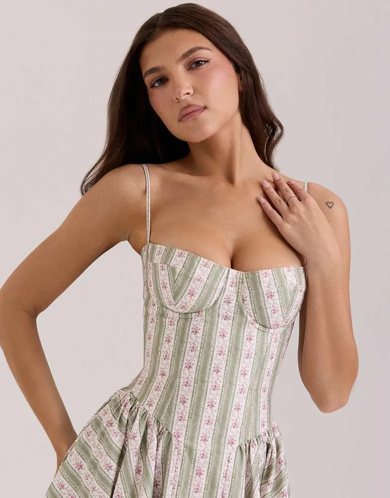House of CB House of CB Samaria print cotton midi dress in sage striped  floral - Dresses & Skirts - Free Shipping - BeyondStyle