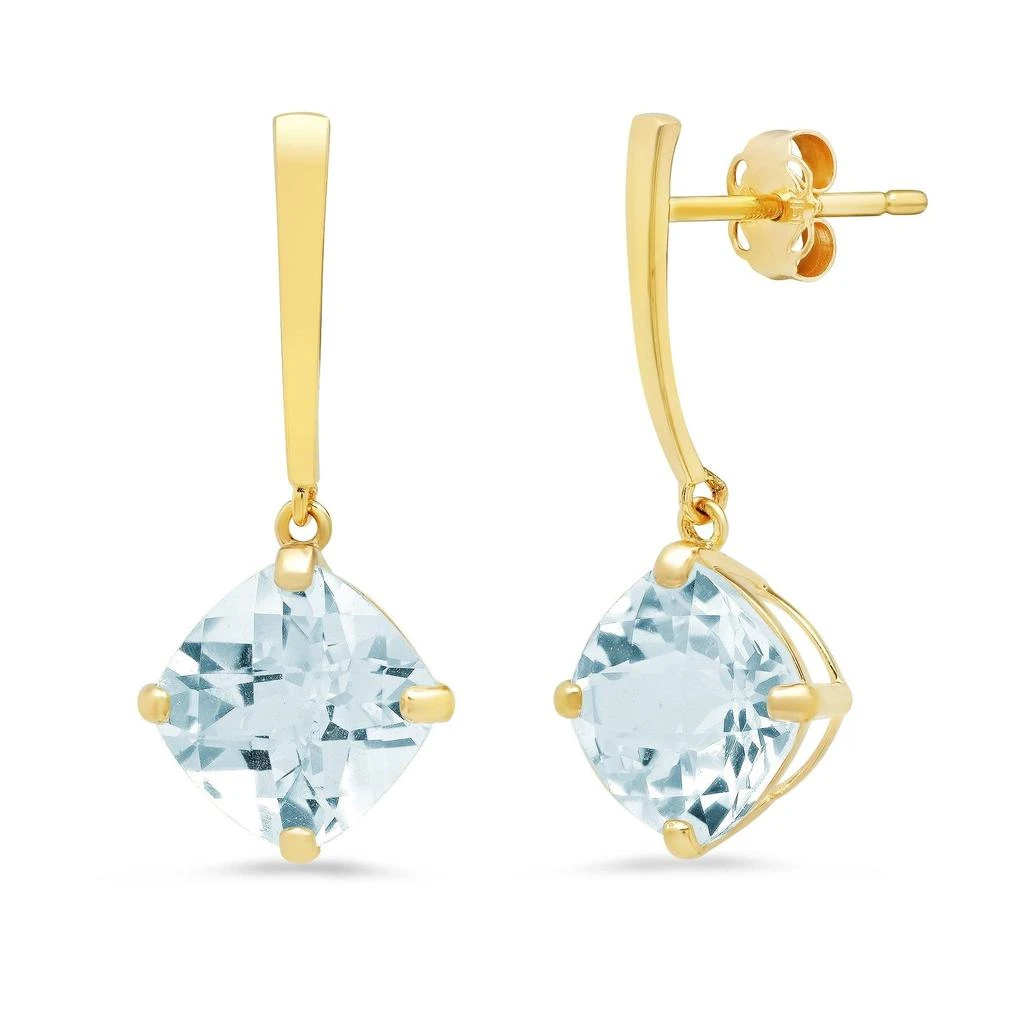 MaxColor 14k Yellow Gold Solitaire Cushion-Cut Gemstone Drop Earrings (8mm)