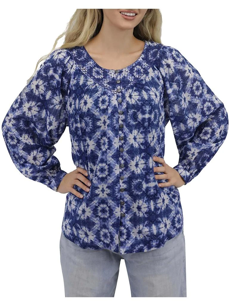 Beach Lunch Lounge Penelope Womens Animal Print Embroidered Button-Down Top 5