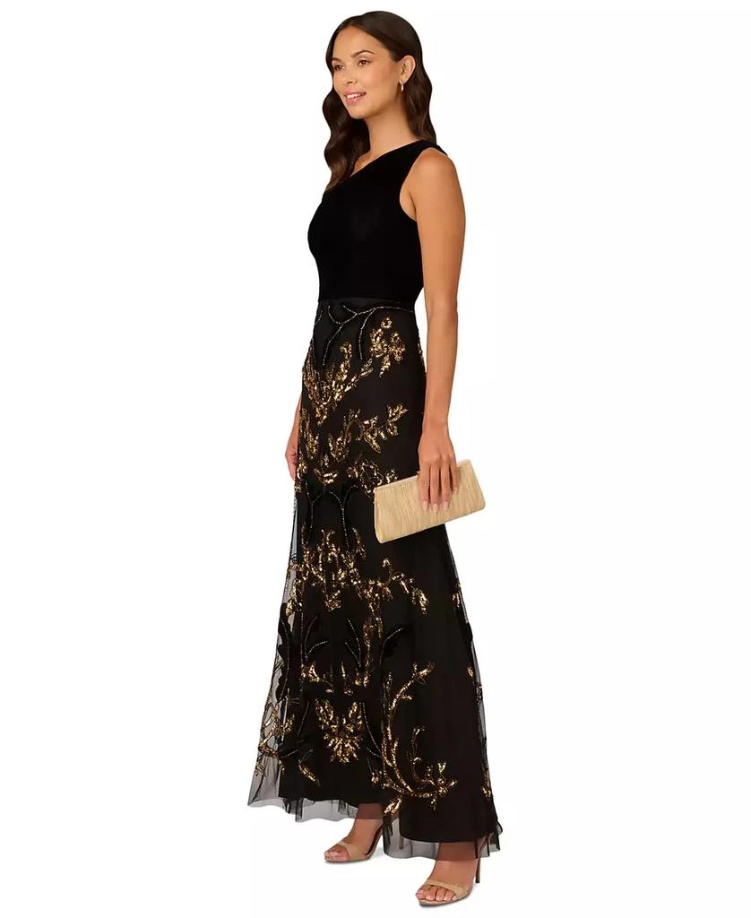 Adrianna Papell Women's One-Shoulder Beaded Velvet Ball Gown 1