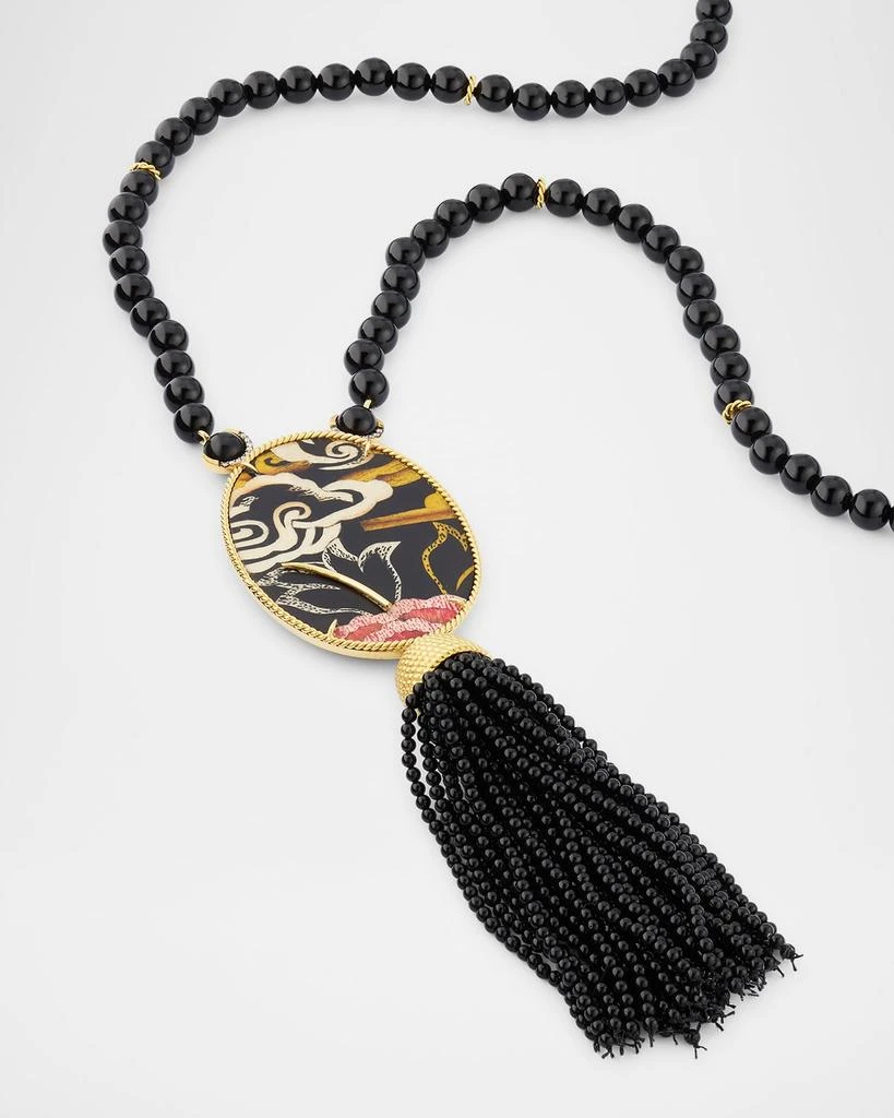 Silvia Furmanovich Tibetan Rose Oval Marquetry Lariat Necklace with Diamonds and Onyx 3