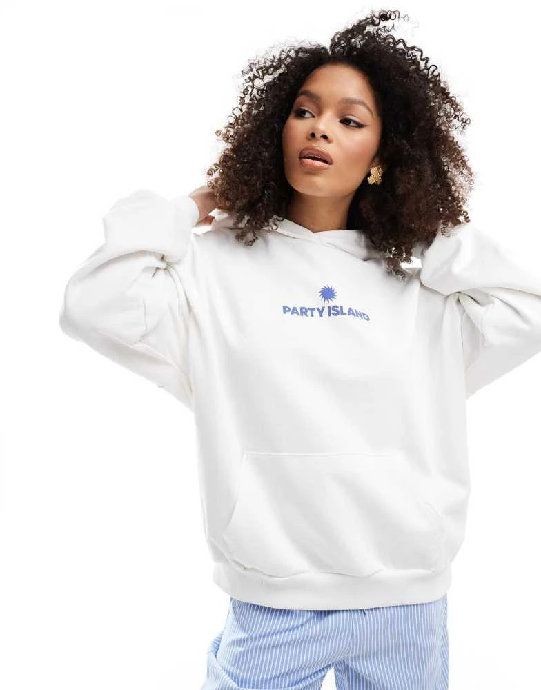 Pull&Bear Pull&Bear Ibiza graphic oversized hoodie in white 2