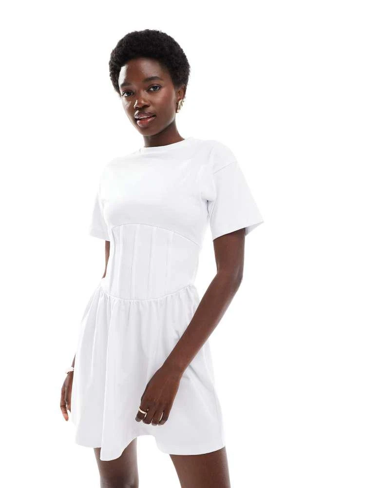 ASOS ASOS DESIGN corset waist T-shirt mini dress in white