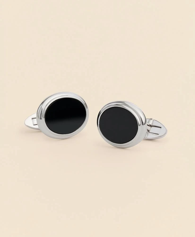 Brooks Brothers Sterling Silver Onyx Oval Rhodium-Plated Cufflinks