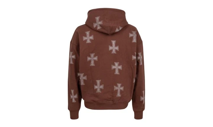 Unknown UK Unknown UK Brown Rhinestone Cross Hoodie 4