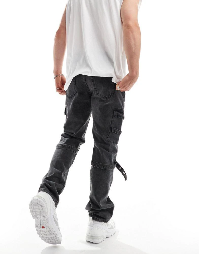 Liquor N Poker Liquor N Poker relaxed cargo jean with strap in black wash 2
