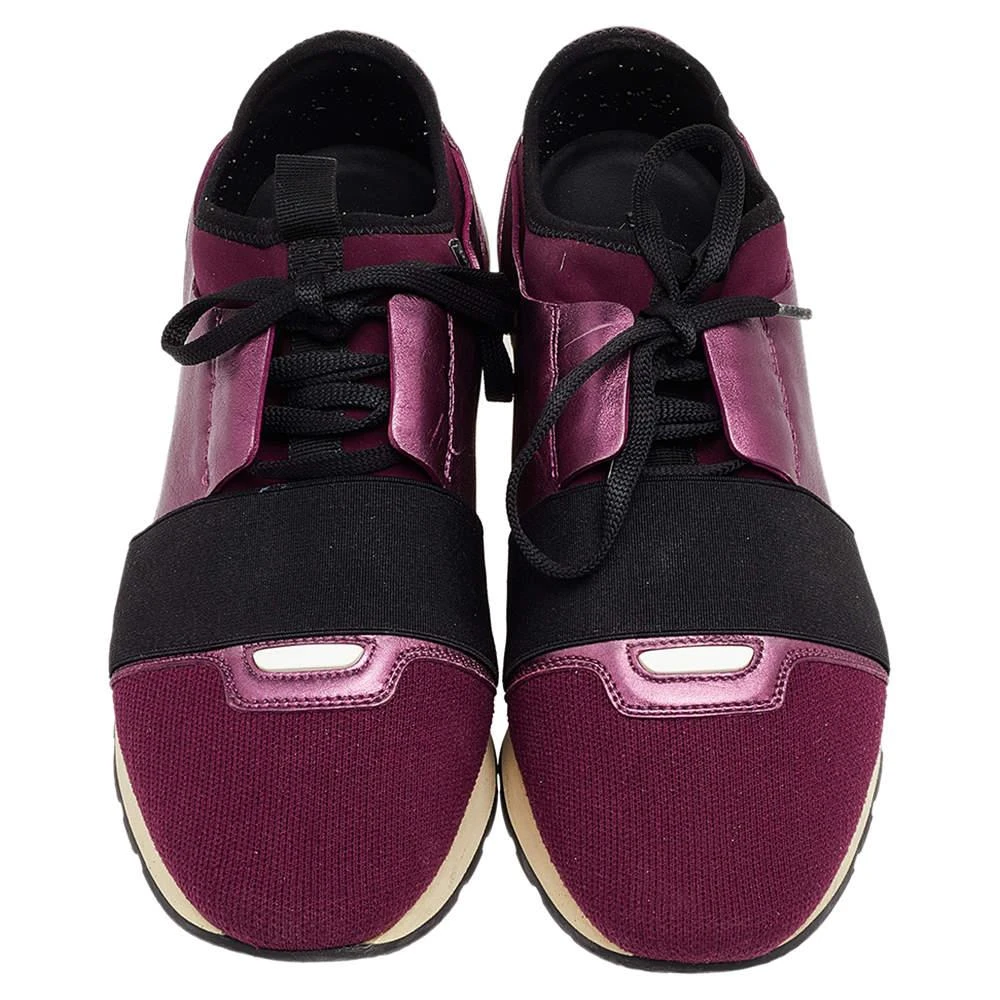 Balenciaga Balenciaga Burgundy/Purple Leather And Canvas Race Runner Sneakers Size 40 3