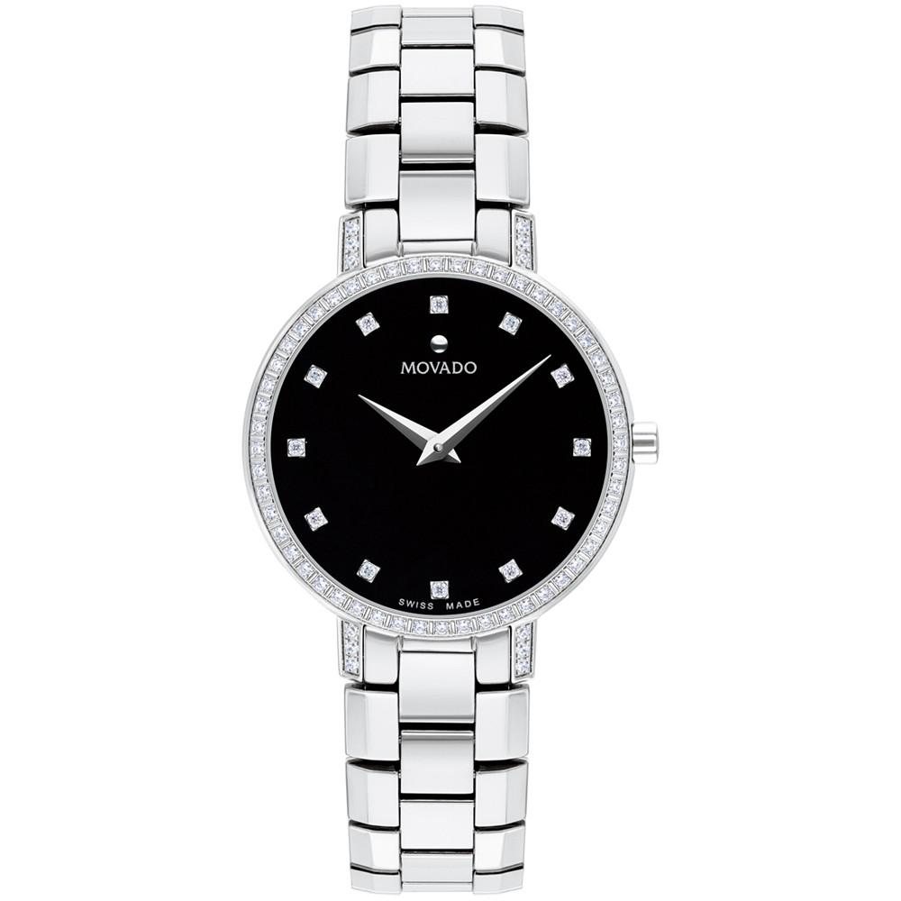 Movado Women's Swiss Faceto Diamond (1/4 ct. t.w.) Stainless Steel Bracelet Watch 28mm