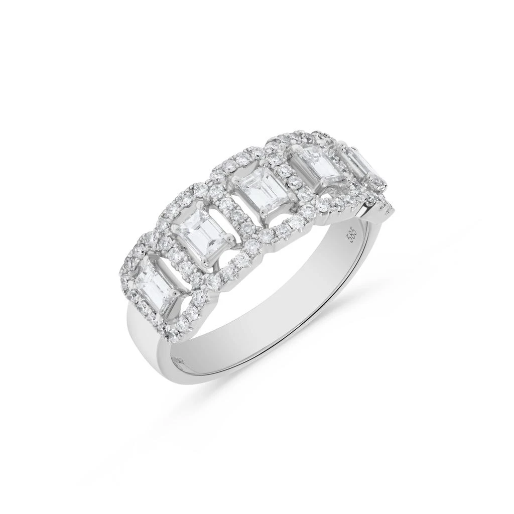 H.J. Namdar 1.08 ct tw 5 Section Baguette Diamond Round Halo Ring 14K White Gold Natural Diamonds Size 6