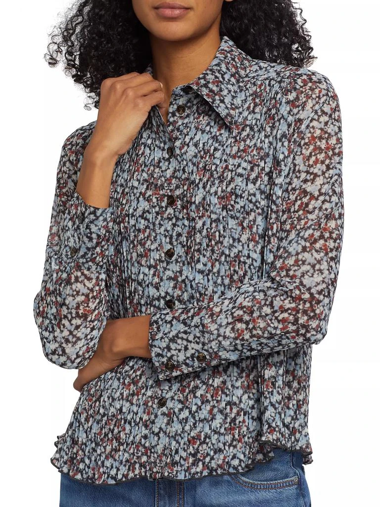 Ganni Floral Georgette Pleated Shirt 6