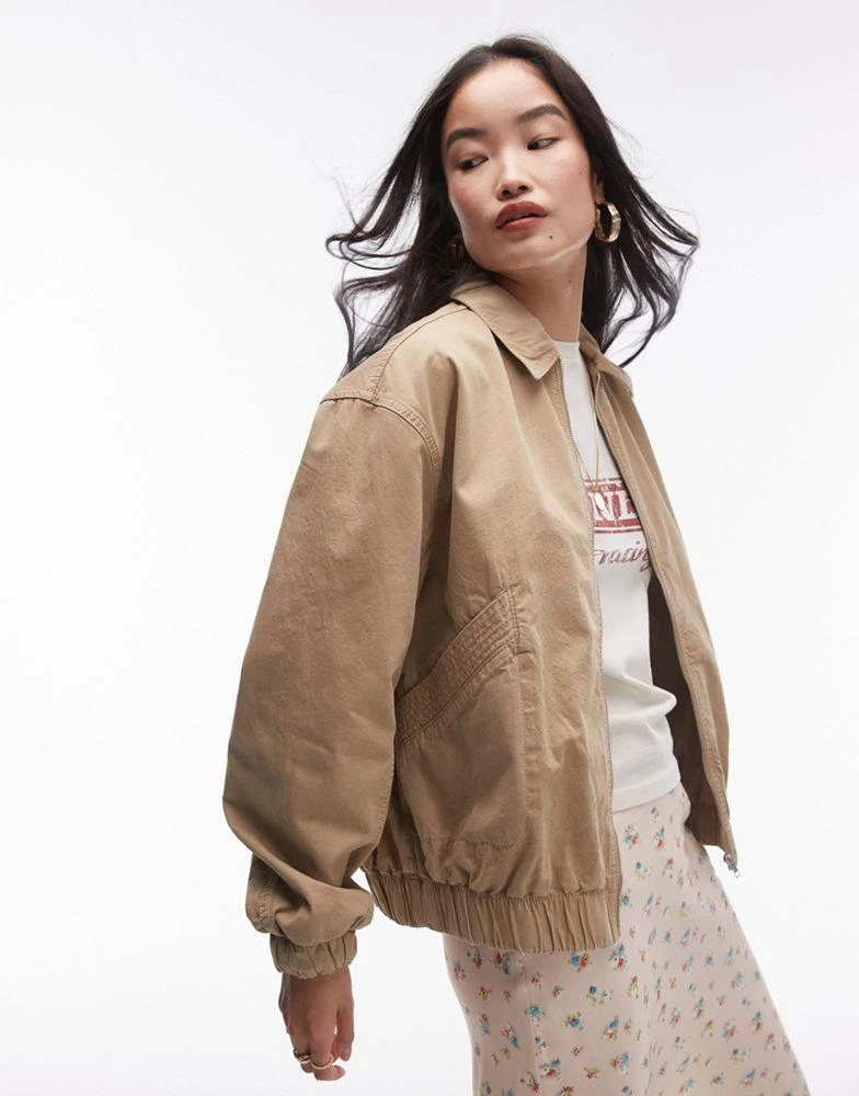 Topshop Topshop oversized cotton collar bomber jacket in stone 2