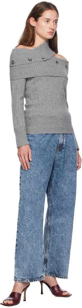 Rokh Gray Off Shoulder Multi Button Knit Sweater 4