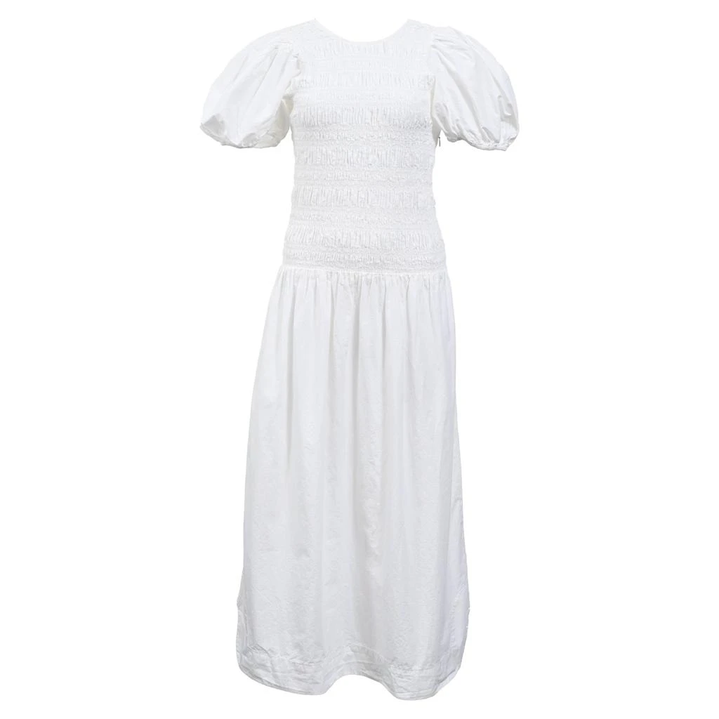 Ganni Ganni Smocked Poplin Midi Dress in White Organic Cotton 1