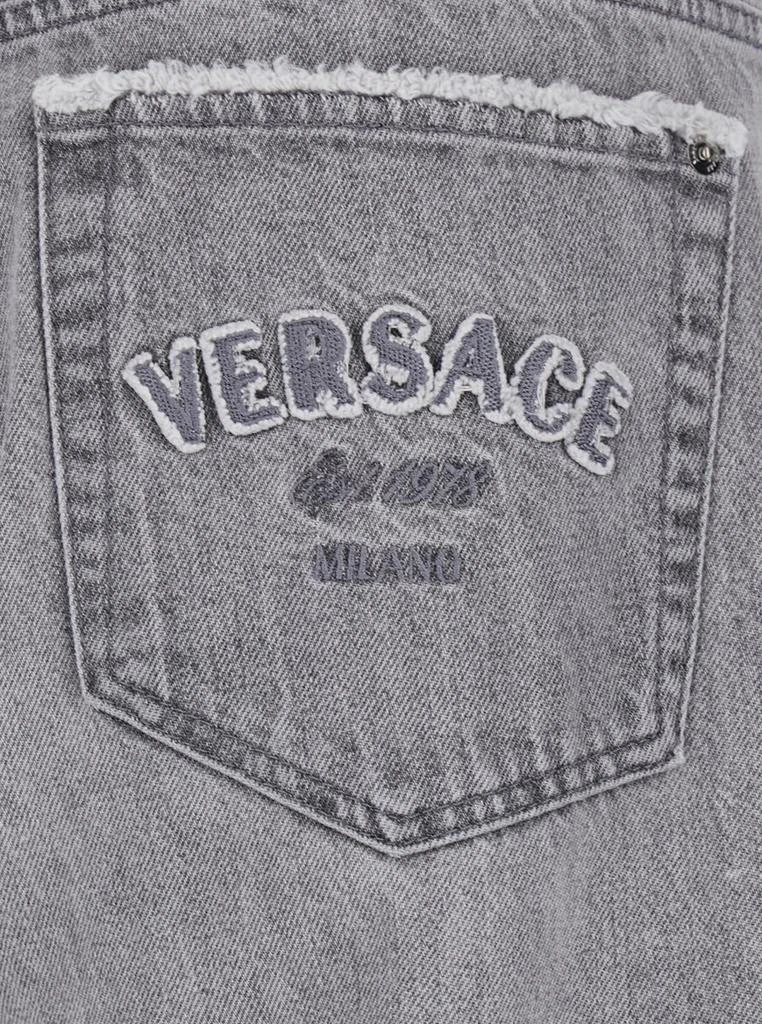 Versace Grey Washed Jeans With High Waist And Logo Patch In Denim Man 2