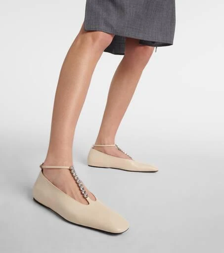 Jil Sander Crystal-embellished leather ballet flats 7