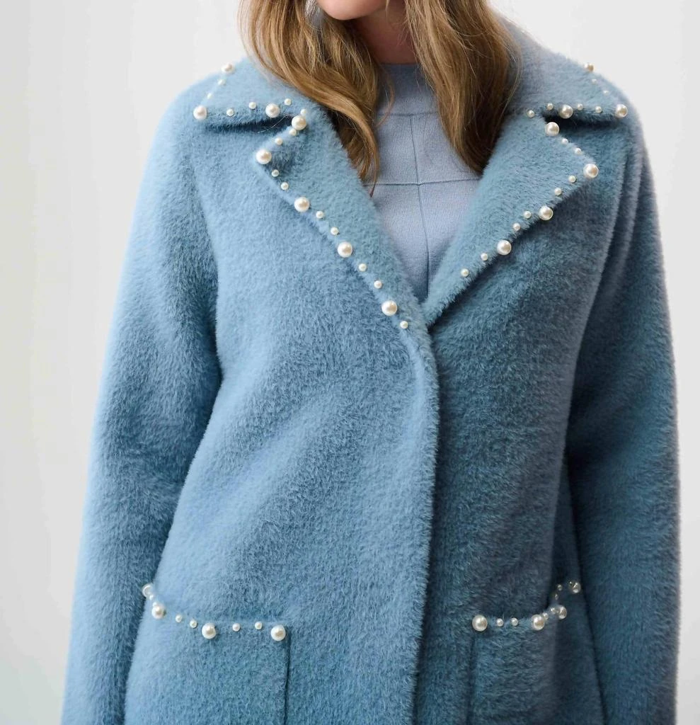 JOSEPH RIBKOFF Joseph Ribkoff - Feather Yarn Sweater Coat With Pearl Tri 3