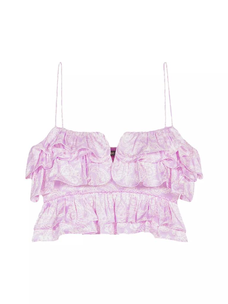 Maje Patterned Ruffled Crop Top