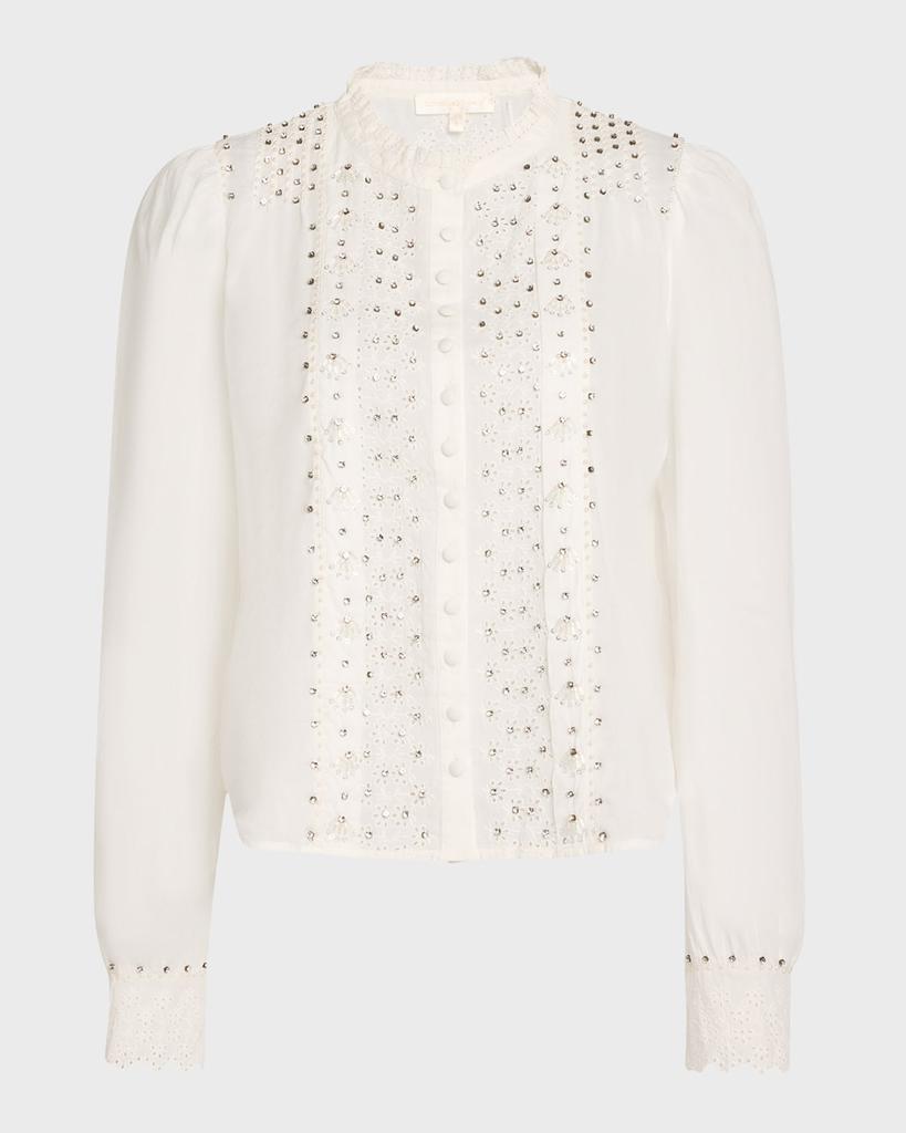 LOVESHACKFANCY Mildrene Embellished Ruffle-Neck Blouse