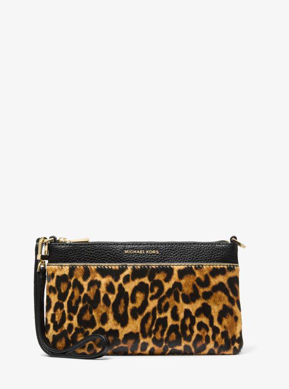 Michael Kors Jet Set Medium Leopard Print Calf Hair and Leather Wristlet