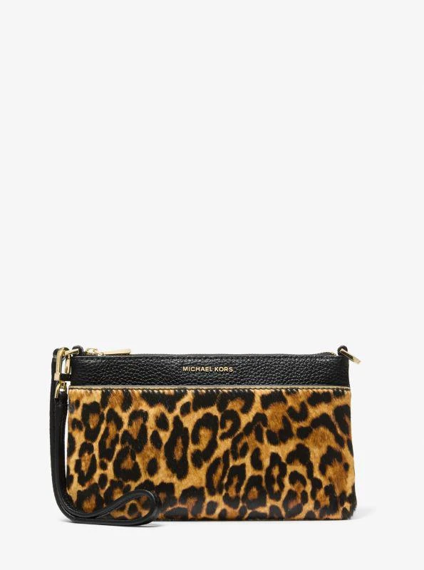 Michael Kors Jet Set Medium Leopard Print Calf Hair and Leather Wristlet 1