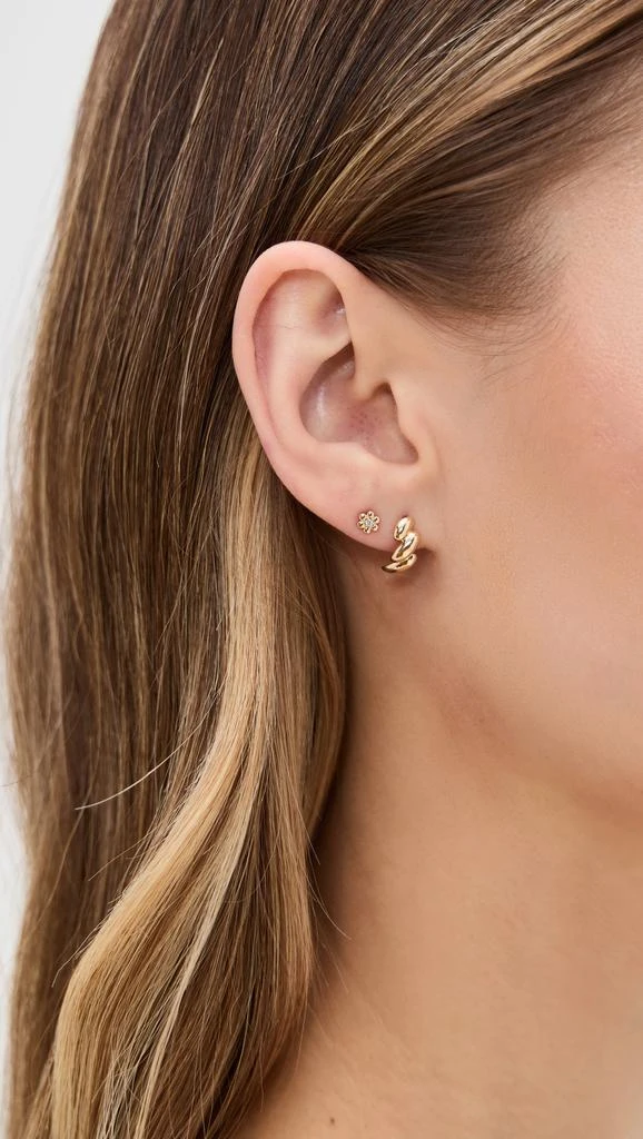 Zoe Chicco 14k Gold Tiny Bead Flower with Diamond Single Stud Earring 2