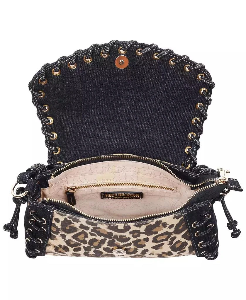 True Religion Denim Leopard Eyelet Trim Flap Bag 6