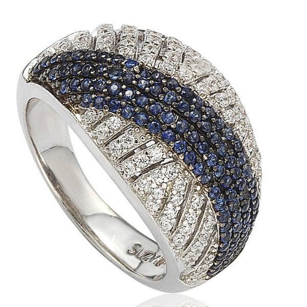 Suzy Levian Suzy Levian Sterling Silver Created Blue Sapphire Pave Crossover Ring