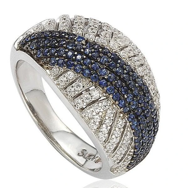 Suzy Levian Suzy Levian Sterling Silver Created Blue Sapphire Pave Crossover Ring