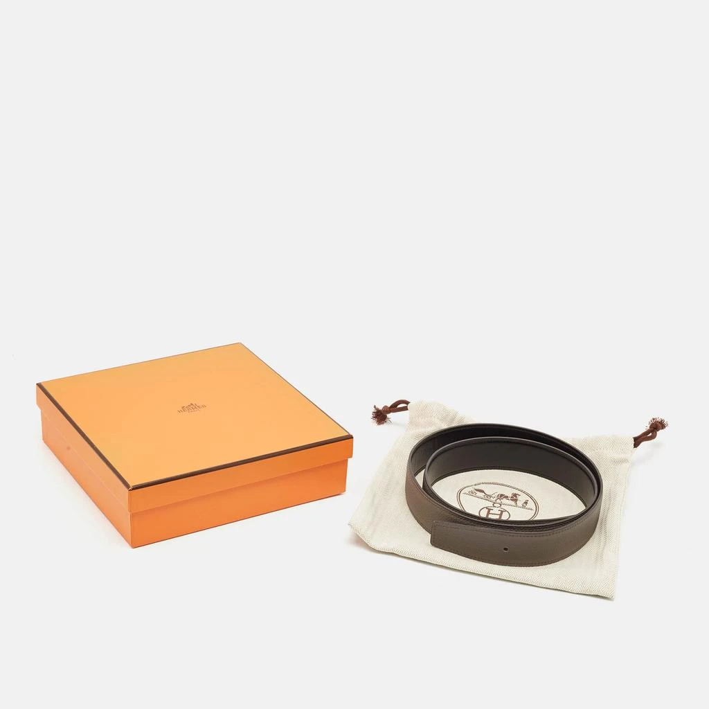 Hermes Hermes Gris Meyer/Noir Togo and Box Leather Reversible Belt Strap 90 CM 6