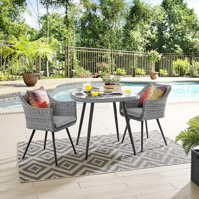 Modway Endeavor 3 Piece Outdoor Patio Rattan Dining Set 8