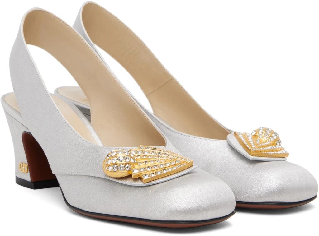 Valentino Silver Adamantine Slingback Glitter Fabric Heels 4