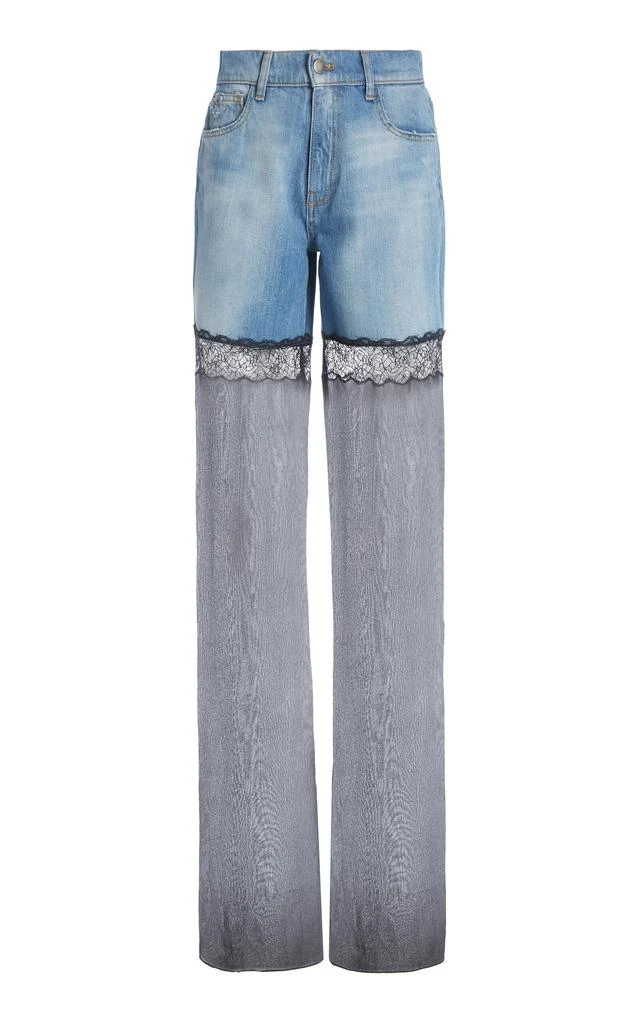 Nensi Dojaka Nensi Dojaka - Hybrid Denim and Mesh Wide-Leg Jeans - Black - S - Moda Operandi 1