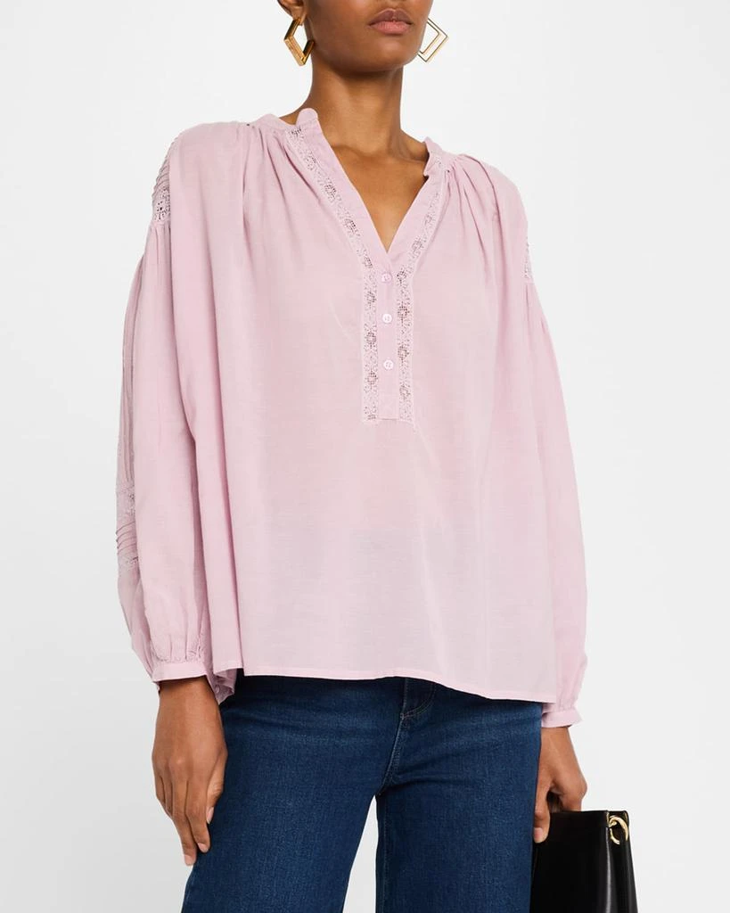VANESSA BRUNO Ruched Lace-Inset Pintuck Blouse 4