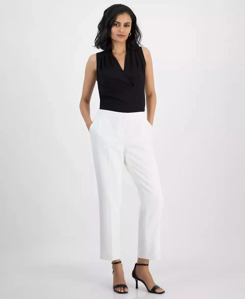 Kasper Women's Textured Fly-Front Elastic-Back Ankle Pants 1