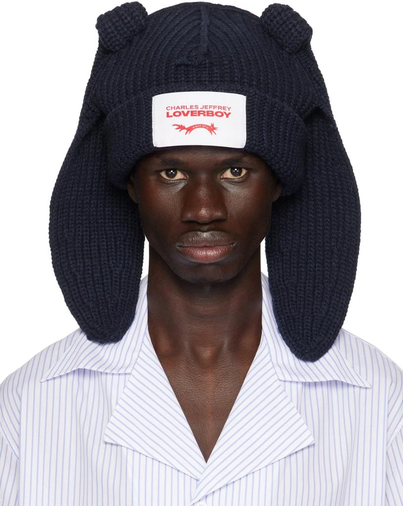 Charles Jeffrey Loverboy SSENSE Exclusive Navy Chunky Rabbit Beanie 1