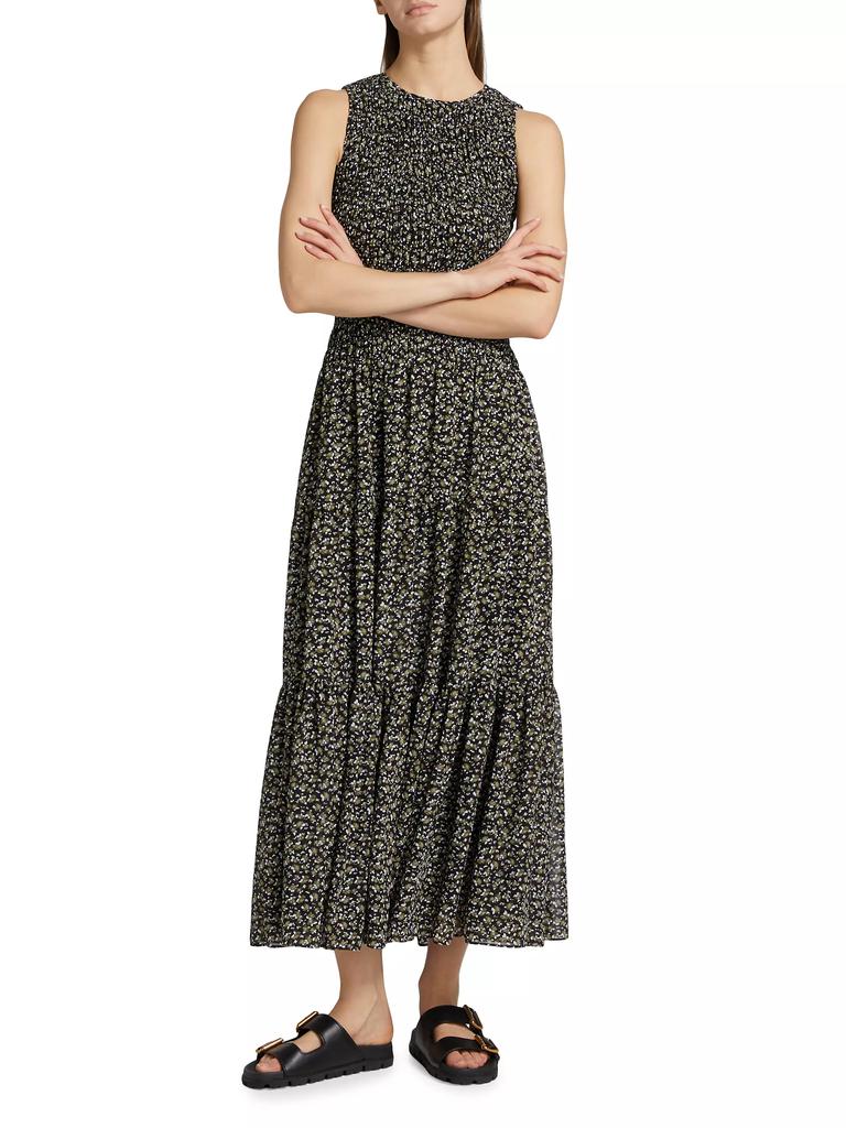 Michael Kors Smocked Floral Fit & Flare Maxi Dress