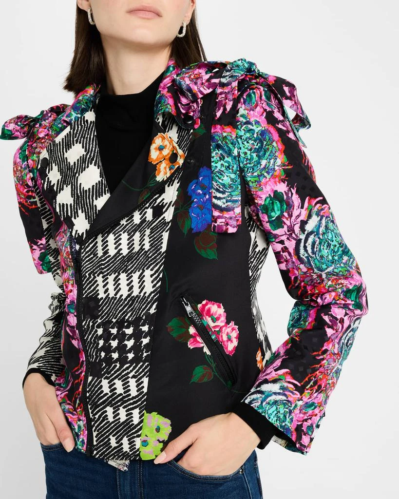 Libertine Patchwork Silk Bow-Shoulder Moto Jacket 5